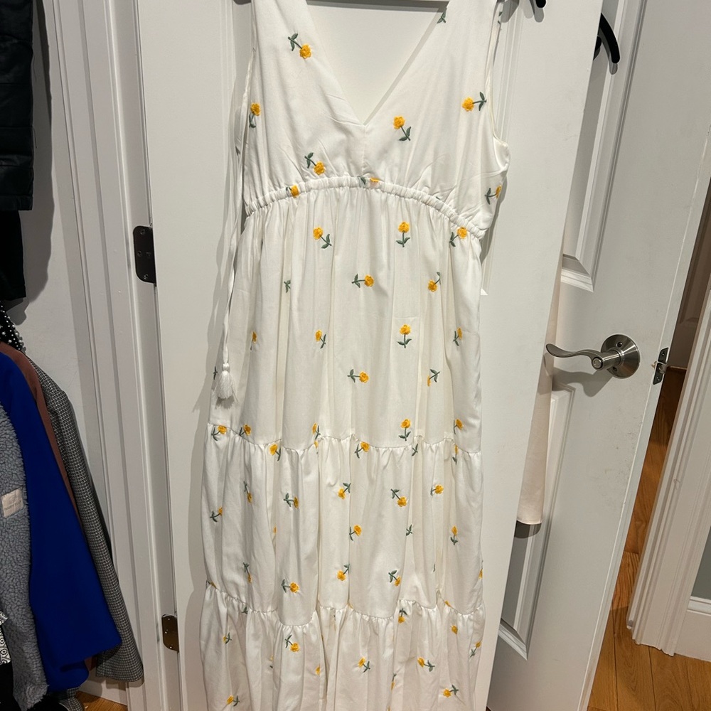 White Sleeveless V-Neck Maxi Sundress